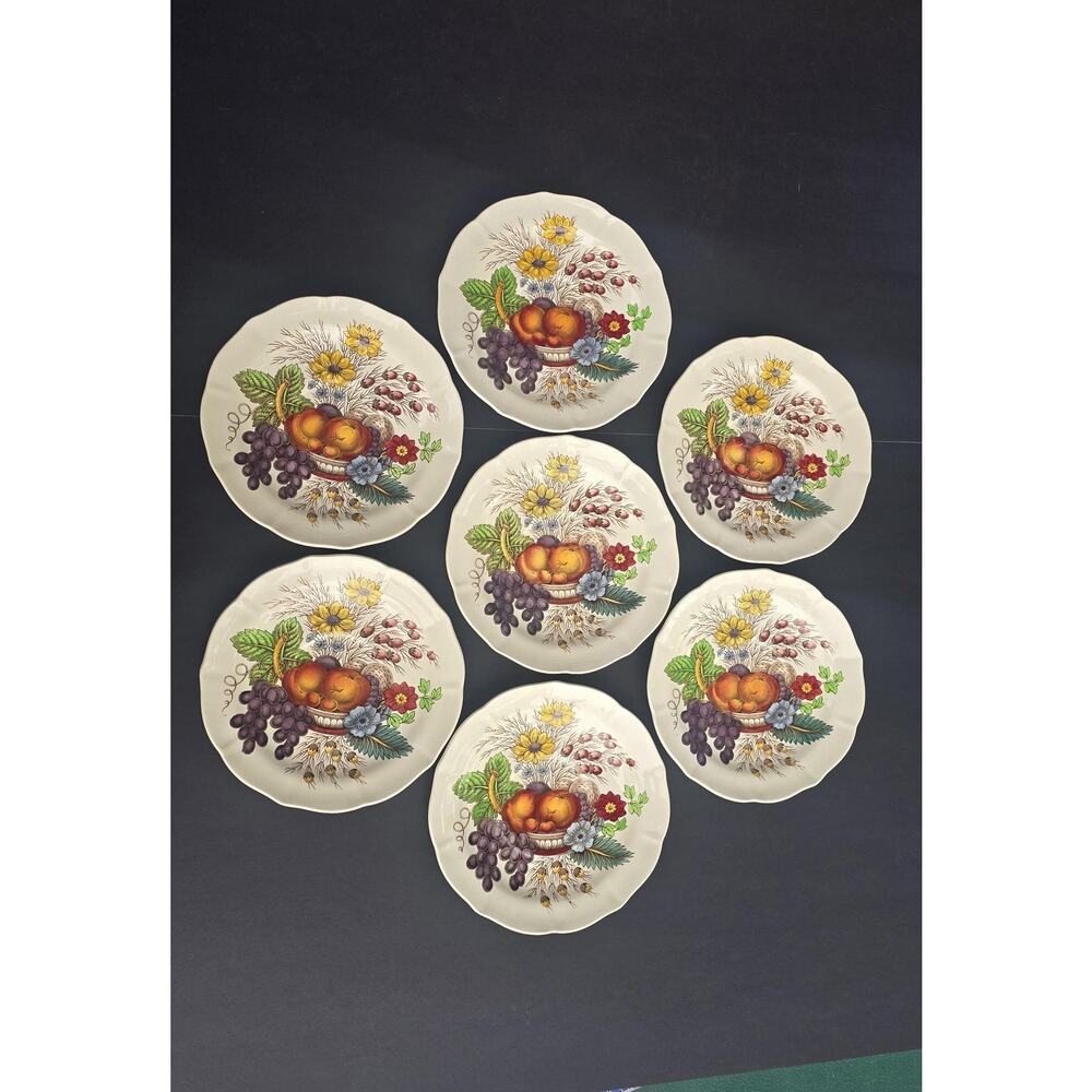 Copeland Spode Reynolds Saucers Plates Set Of 7 Fruit Floral Multicolor England
